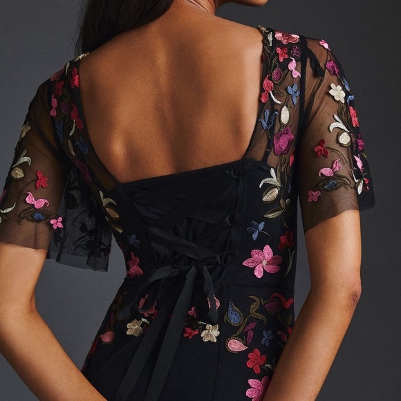 Anthropologie Embroidered Floral Midi Dress US 6 - Picture 7 of 8